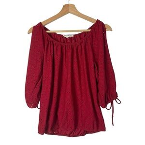 Perseption Concept Red Eyelet Long Sleeve Blouse S